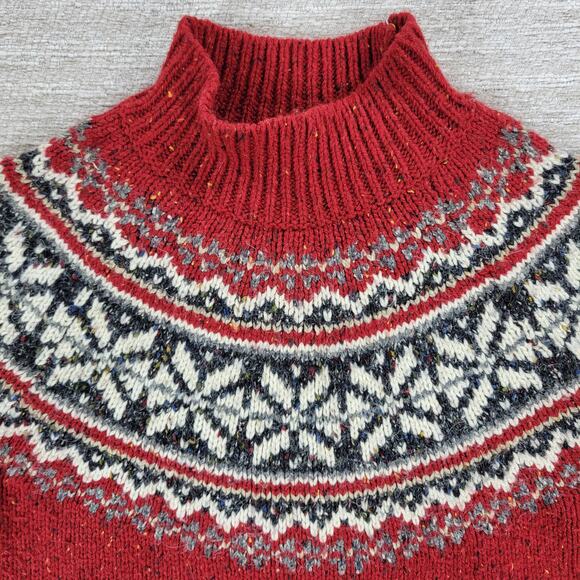 Vintage Just Design Fair Isle Sweater Women’s M Red Mock Neck Nordic Snowflake - Picture 6 of 13